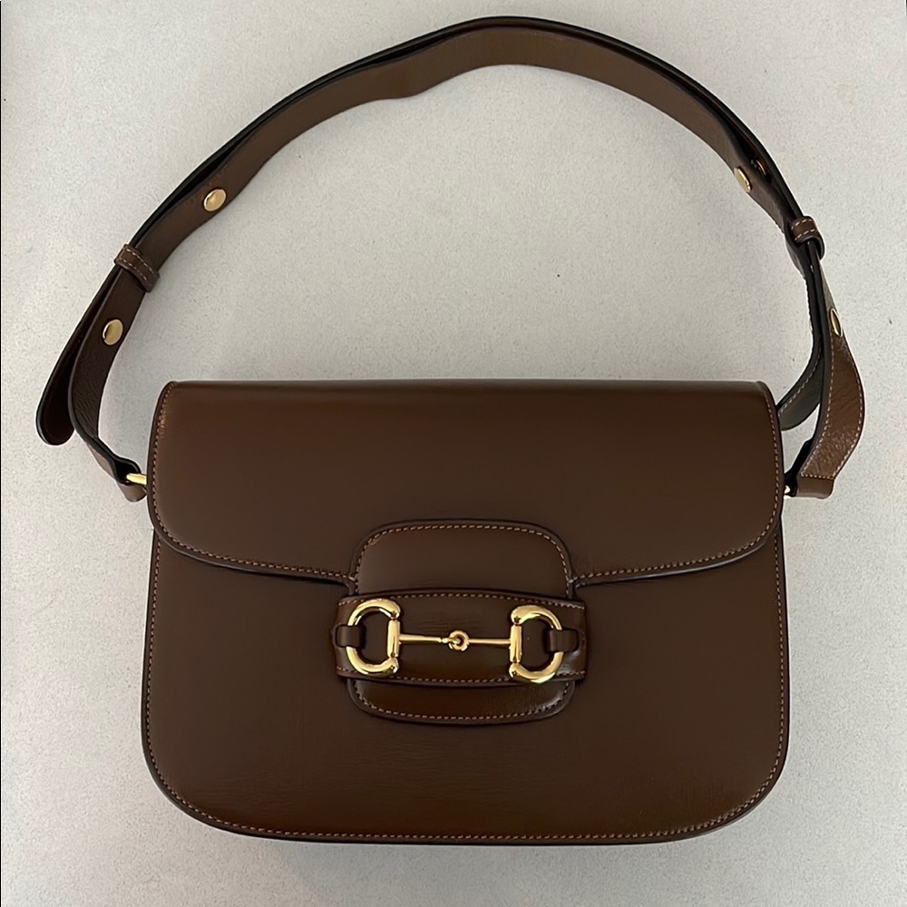 Gucci Brown Leather Shoulder Bag with Gold Hardware